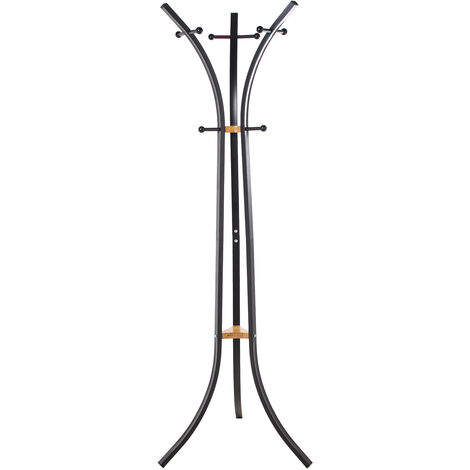 Portemanteau en métal noir et bois naturel, 9 boutons 54x60x175 cm