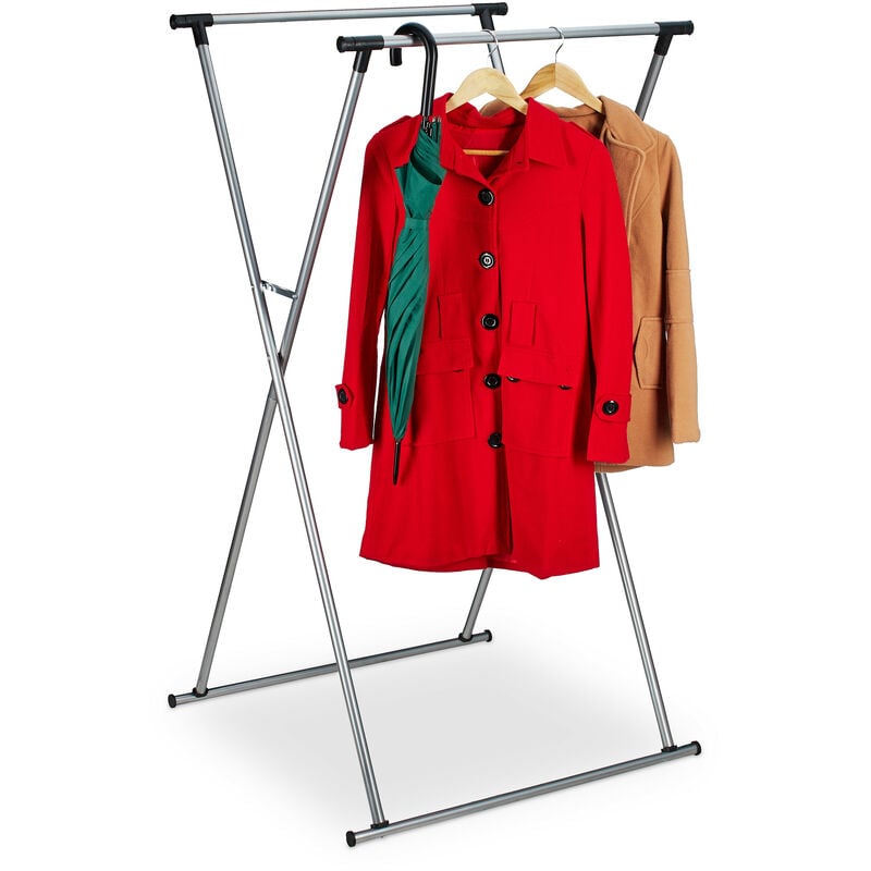 Portant à vêtements extensible, HxLxP: 139x135x95 cm, 2 tringles, pour l'entrée, valet pliable, métal, argenté - Relaxdays