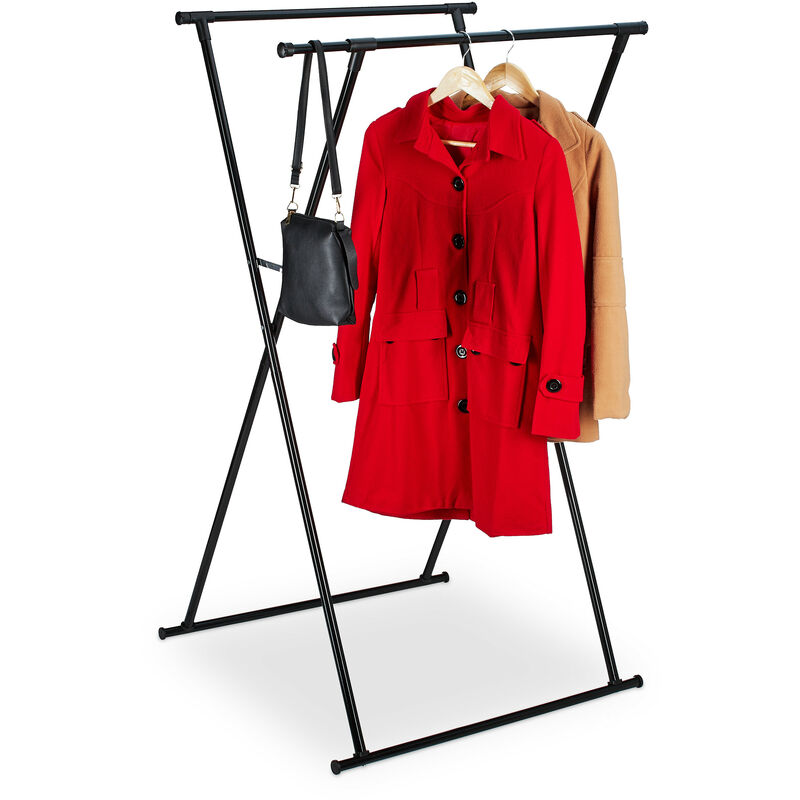 Portant à vêtements extensible, HxLxP: 139x135x95 cm, 2 tringles, pour l'entrée, valet pliable, métal, noir - Relaxdays