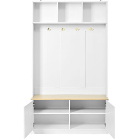 portemanteau fonctionnel organisateur espace-saving avec rangement MDF Particle Board Natural+White 105.00 × 40.00 × 180.00 cm