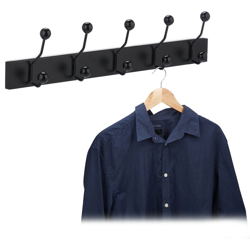 Relaxdays - Portemanteau, HxLxP : 14x65x7 cm, 5 crochets doubles, porte-vêtements, entrée couloir, dressing, mdf, noir