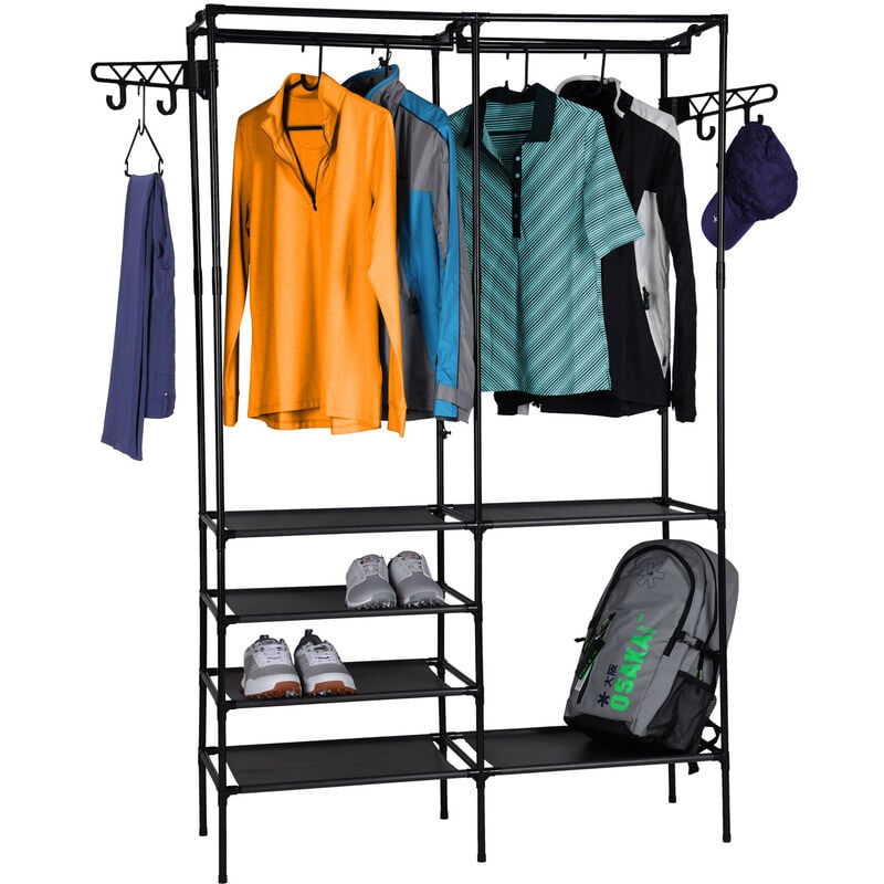 Spetebo - Portemanteau métallique avec 6 étagères et tringle à vêtements - 170 x 108 cm - portemanteau noir indépendant - armoire ouverte