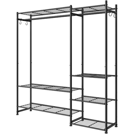 Portemanteau Métallique Ouvert, Armoire avec 2 Tringles et 7 Étagères, pour Chambre, Entrée, Noir