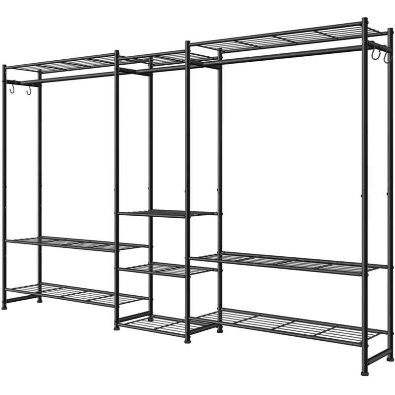 Portemanteau Métallique Ouvert, Armoire avec 3 Tringles et 10 Étagères, pour Chambre, Entrée, Noir Portemanteau Métallique Ouvert, Armoire avec 3 Tringles et 10 Étagères, pour Chambre, Entrée, Noir