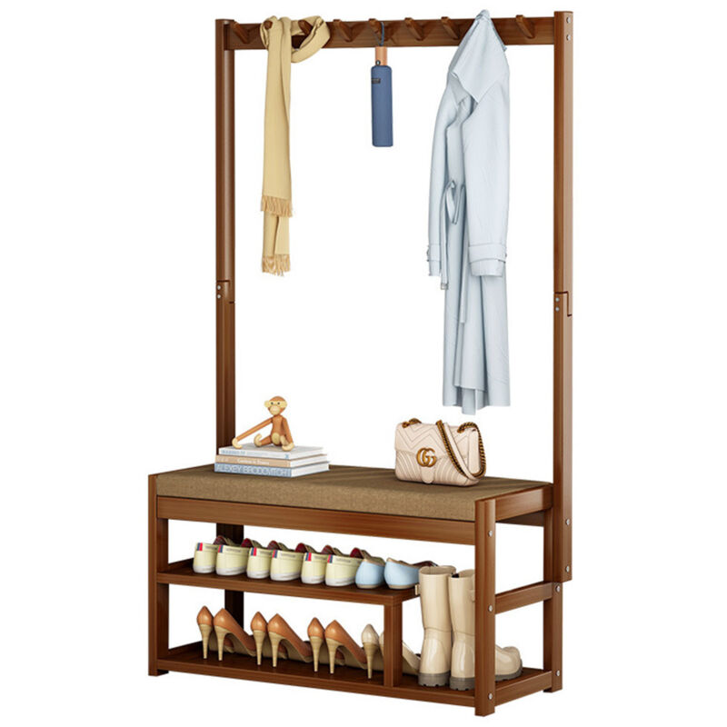 Porte-Manteau avec crochets et porte-chaussures à 2 niveaux, arbre d'entrée 3 en 1, porte-manteau industriel avec banc, porte-manteau sur pied,
