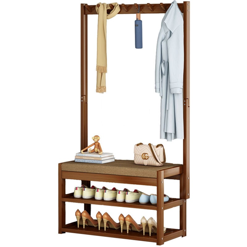 Porte-Manteau avec crochets et porte-chaussures à 2 niveaux, arbre d'entrée 3 en 1, porte-manteau industriel avec banc, porte-manteau sur pied,