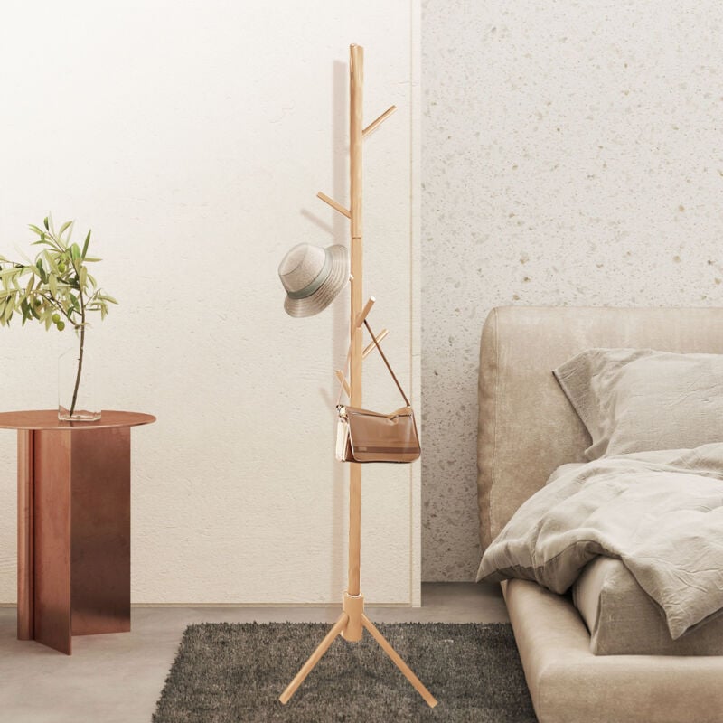 Sdlogal - Porte-manteaux en Bois, Ultrixe Portemanteau en Naturel bois avec 8 crochets stables, Installation facile, Pour les manteaux, les chapeaux,