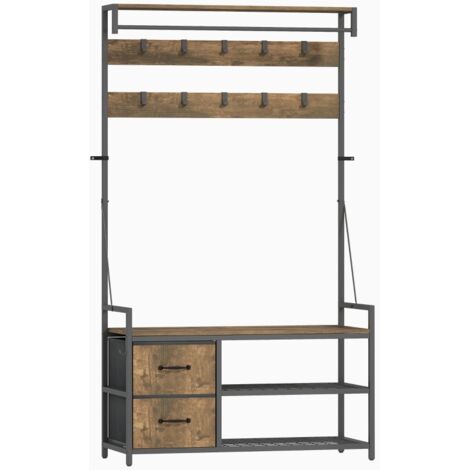 portemanteau multifonctionnel 6 en 1 en bois et métal marron et noir 100 x 40 x 180 cm