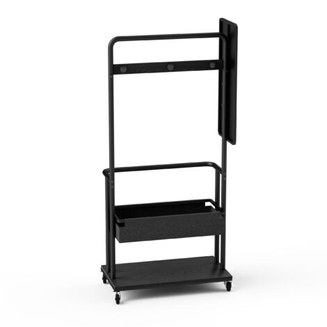 portemanteau multifonctionnel mobile avec miroir Particle Board Steel Noir 70.00 x 40.00 x 170.00 cm