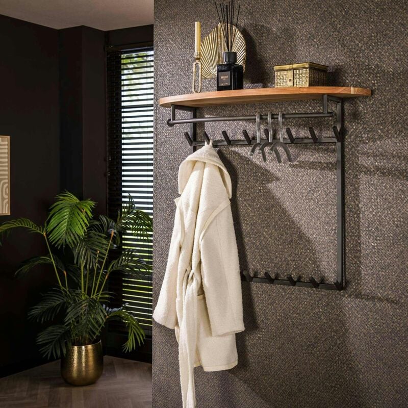 Pier Import - Portemanteau mural 16 accroches 1 étagère ronde en bois melbourne