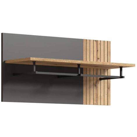 Portemanteau mural 80x28x40 cm décor chêne et anthracite - NOLA