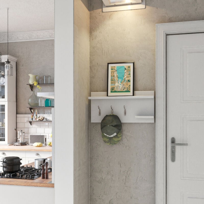 [en.casa] - Portemanteau mural Ånge panneau de particules métal 62 x 12 x 30 cm blanc