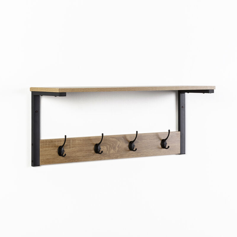Vs Venta-stock - Portemanteau Mural Arlet 4 Cintres et 1 Étagère, Couleur Chêne/Noir