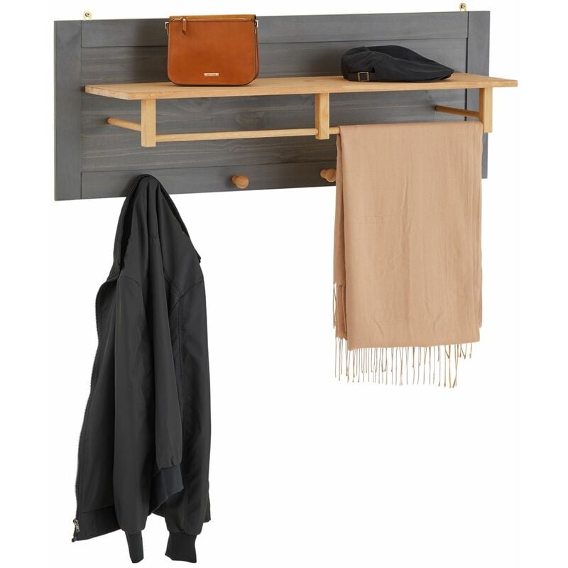 Idimex - Portemanteau mural 4 crochets 1 étagère bolton en pin massif anthracite et brun