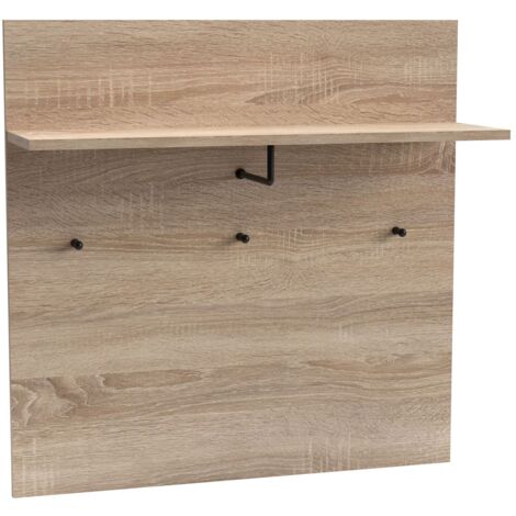 Portemanteau mural avec étagère et 3 patères Irysel 80x80cm Bois sonoma