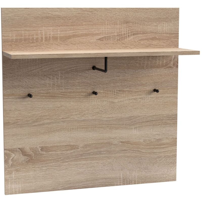 Cotecosy - Portemanteau mural avec étagère et 3 patères Irysel 80x80cm Bois sonoma