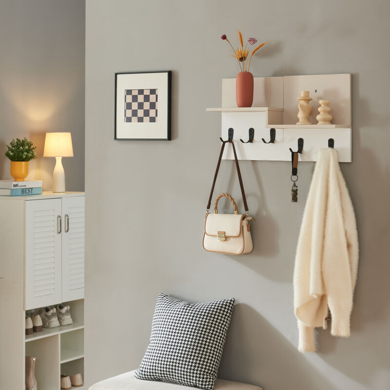 Portemanteau mural Botaruvn avec 2 étagères 34 x 59 x 13 cm beige / blanc [en.casa]