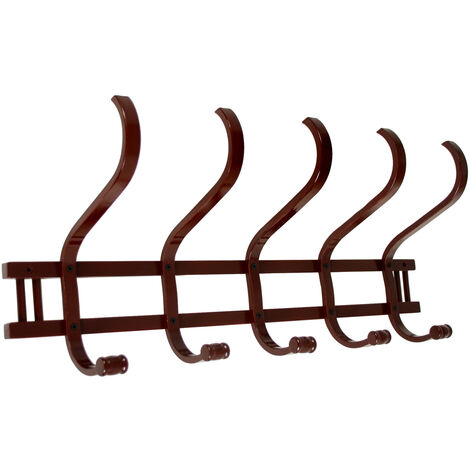 Portemanteau mural en bois 5 bras couleur noyer 72x21x30 cm, bois : bouleau/┴lam