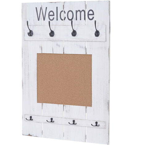 Portemanteau mural HWC-C89 avec tableau d'affichage, 91x60cm - blanc shabby