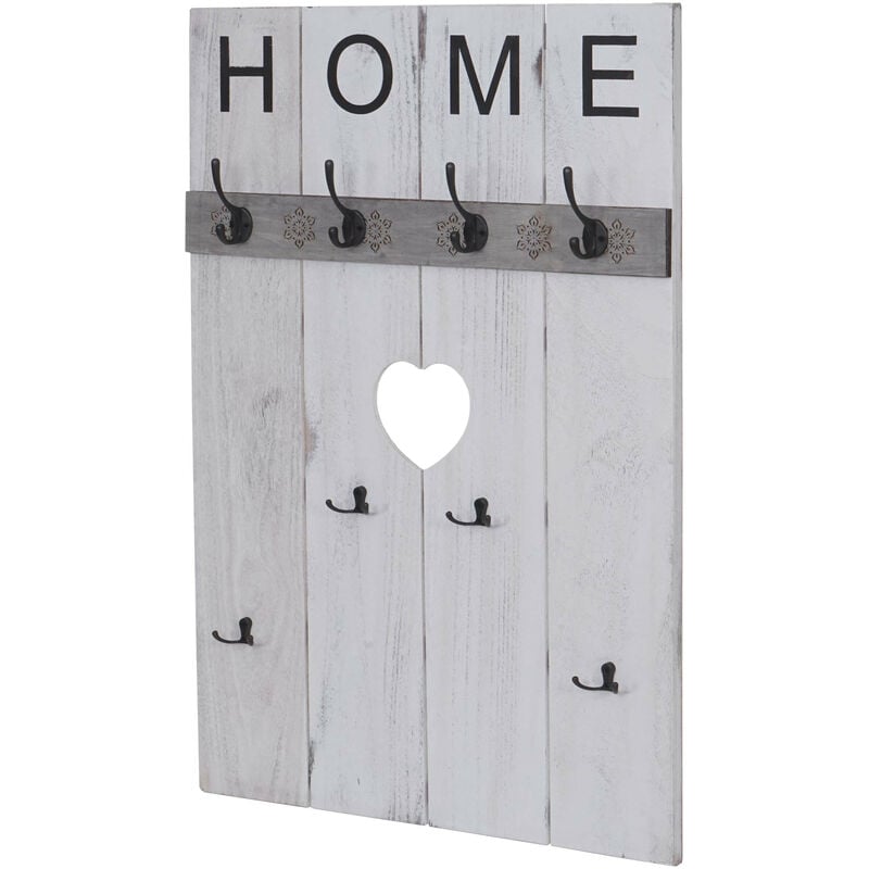 Mendler - Portemanteau mural HWC-C89, home, 8 crochets, 91x60cm blanc shabby