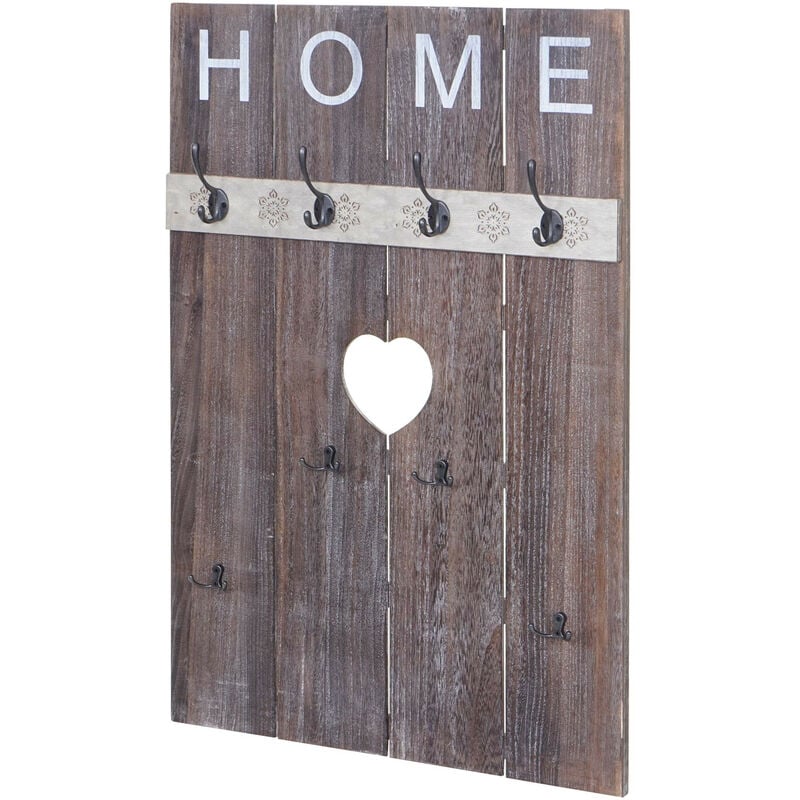 Mendler - Portemanteau mural HWC-C89, home, 8 crochets, 91x60cm - brun shabby
