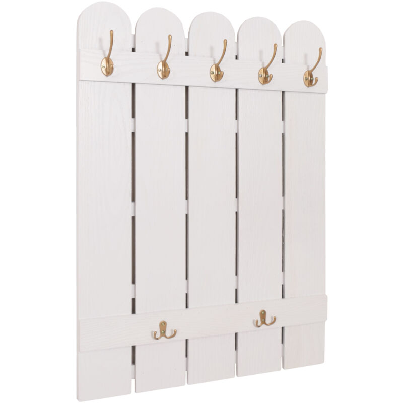 Mendler - Portemanteau mural HWC-N95, panneau de vestiaire, paulownia 7 crochets 86x60cm - blanc