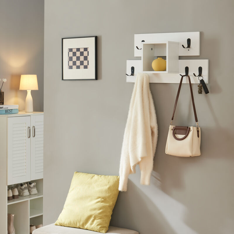 Portemanteau mural Vänd blanc avec 6 crochets doubles et étagère ouverte [en.casa]