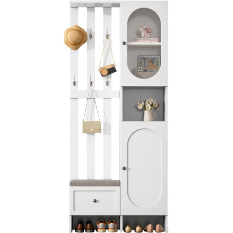 portemanteau murale fonctionnel avec rangement Particle Board Blanc 85.00 x 33.50 x 200.00 cm