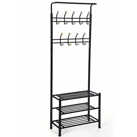 Portemanteau Portant vêtement étagères à Chaussures pour l'entrée 68.8 x 35.2 x 187cm Noir/Blanc