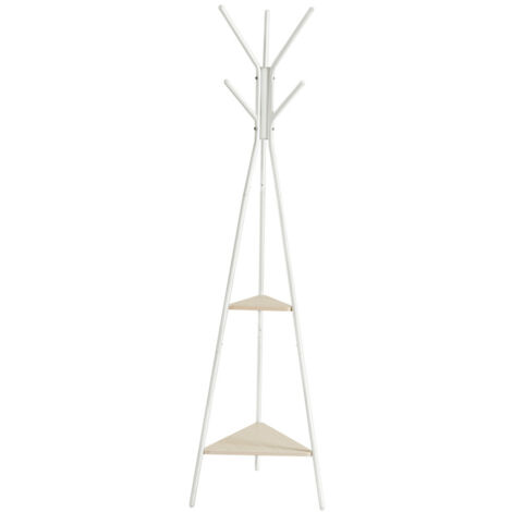 Portemanteau sur Pieds, Portant, Meuble d’Entrée, Style Industriel, avec 2 Étagères, pour Vêtements, Chapeaux, Sacs, Beige Naturel et Blanc Perle