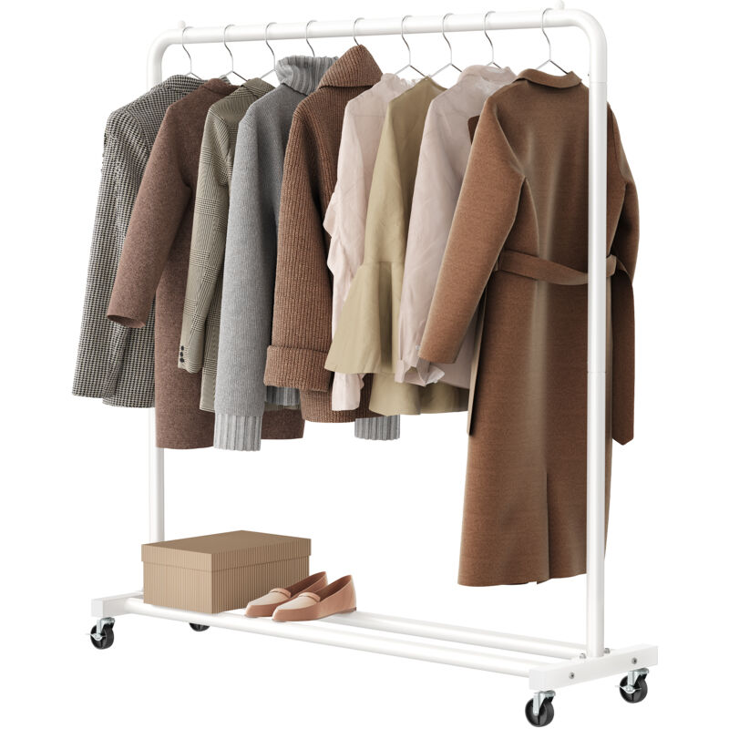 Portemanteau sur Roulettes, Portant à Vêtements Robuste, Charge 50 kg, Chambre, Blanc