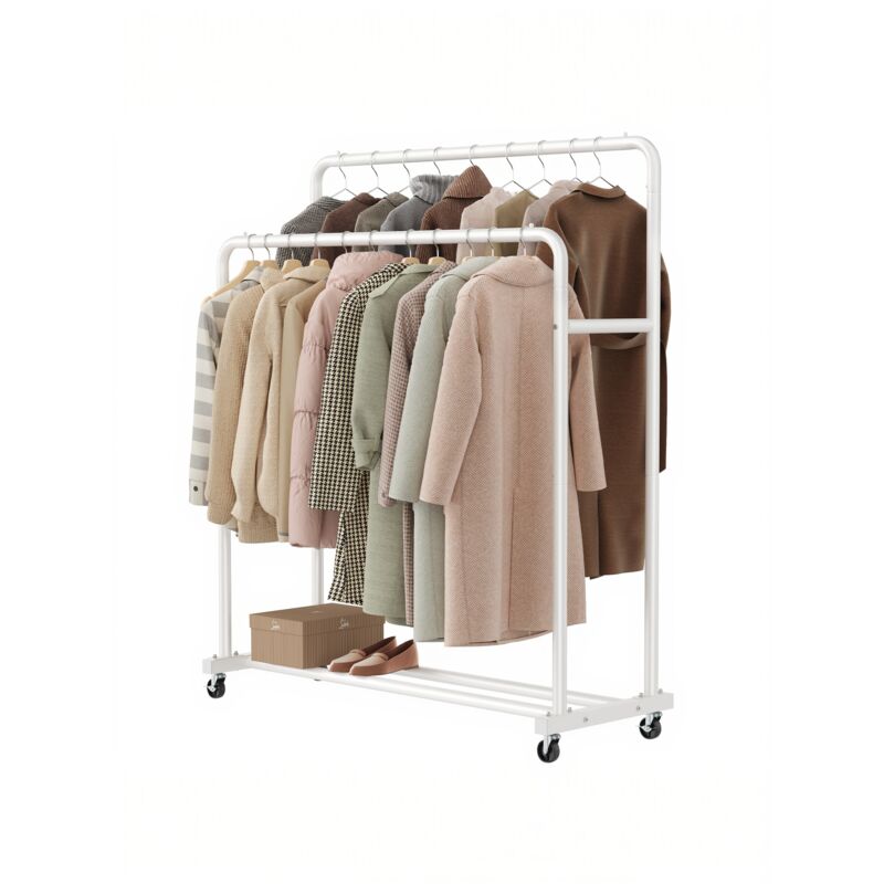 Portemanteau sur Roulettes, Portant à Vêtements Robuste, Charge 90 kg, Chambre, Blanc