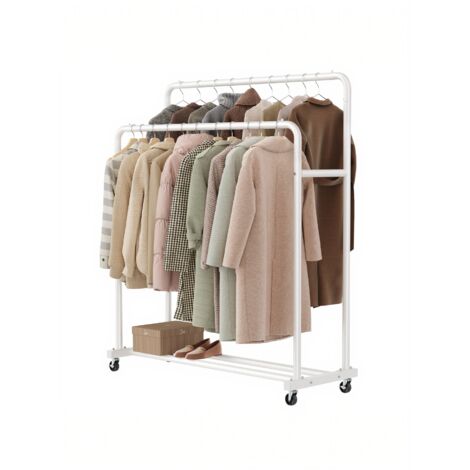 Portemanteau sur Roulettes, Portant à Vêtements Robuste, Charge 90 kg, Chambre, Blanc