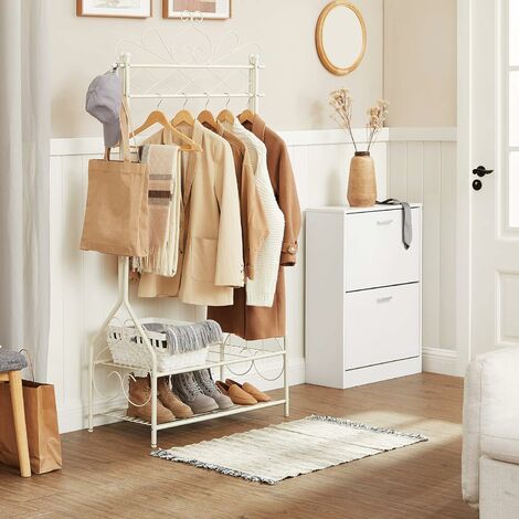 Portemanteau vintage Portant métallique Avec tringle et 2 étagères 92 x 41 x 173cm Beige HSR07W - Beige