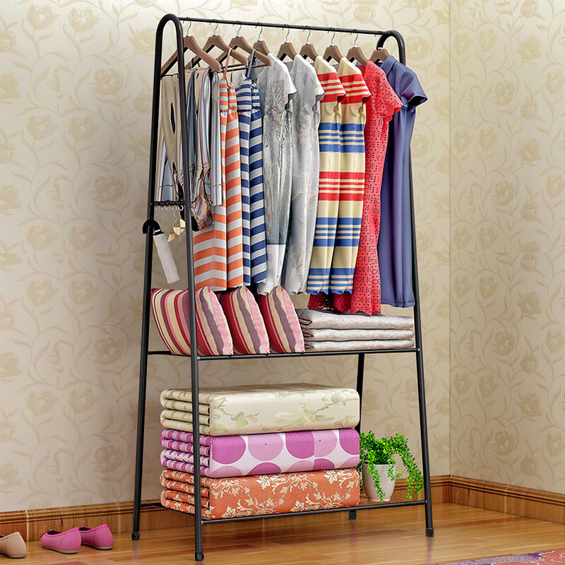 Portant à vêtements étagère Chaussures Porte-manteau Cadre en Acier pour Chambre Vestiaire Buanderie Noir