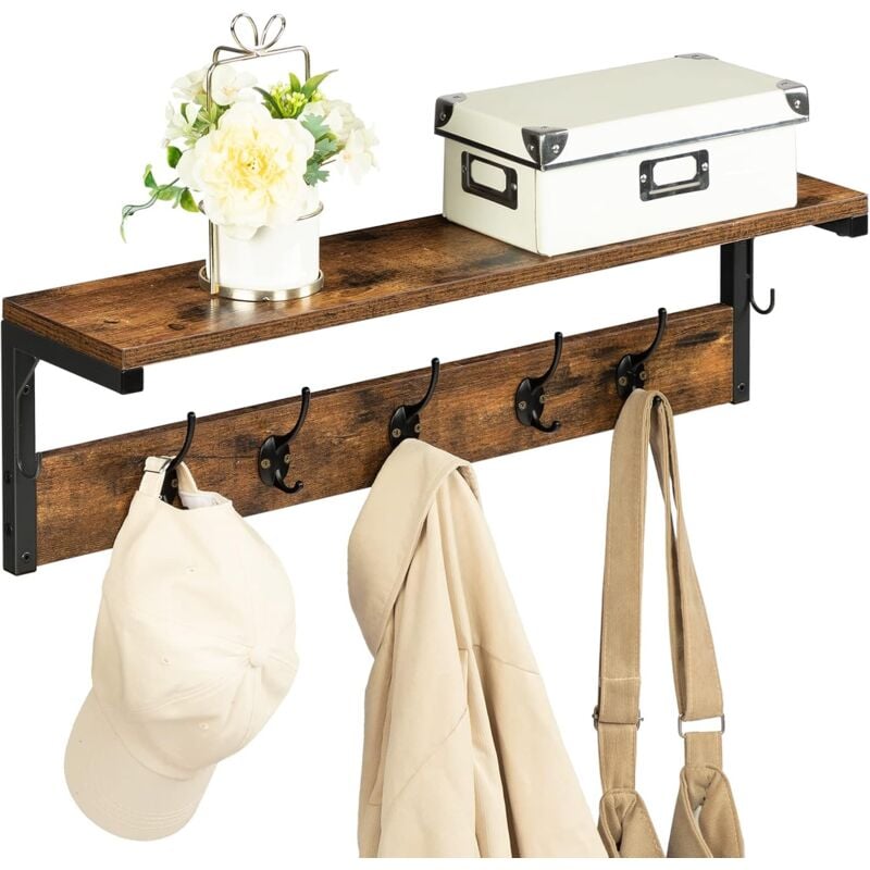 Hoobro - Portemanteaux mural, Portemanteaux Patères, Étagère murale avec 7 Crochets, Portant à Vêtement, Étagère Rangement, pour Entrée, Chambre,