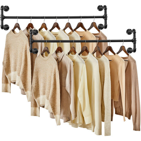 Portemanteaux Muraux, Lot de 2, 30 x 112 x 29,3 cm, Barres de Suspension, Imitation Tuyau, Style Industriel, Charge 60 kg, Noir