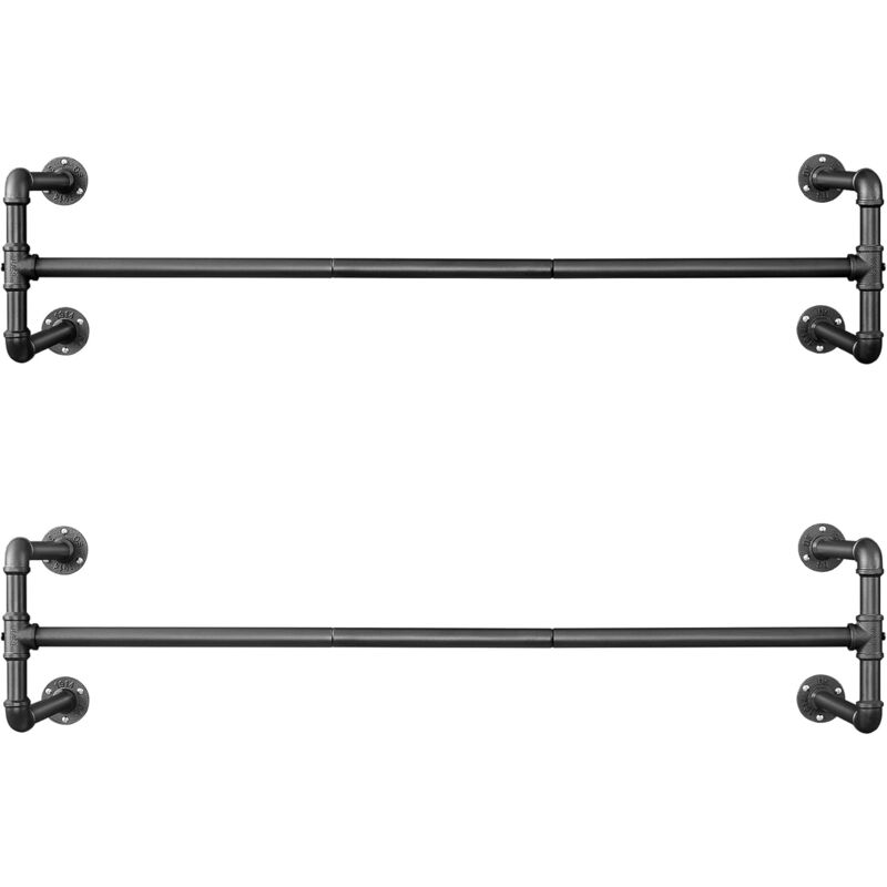 Portemanteaux Muraux, Lot de 2, Barres de Suspension pour Vêtements en Tuyaux Industriels, Gain de Place, 112 x 30 x 29,3 cm, Capacité de 60 kg