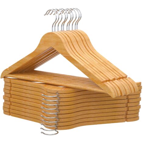 PORTENTUM Confezione da 20 Grucce in Legno per Vestiti, Colore Naturale. Gancio Girevole 360º, Grucce per Pantaloni, Appendiabiti Antiscivolo per Abiti, Giacche e Camicie, Tacche per Abiti e Gonne