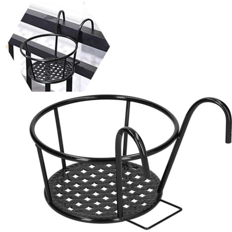 Porte‑Pot de Balcon Suspendu en Fer pour Jardins, Patios et Terrasses (22x22x18cm, Noir)