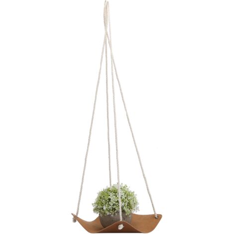 Porte‑Pot Double Rope & Cuir PU [Set 2] – Panier Suspendu Déco Naturelle avec Cordes Coton pour Jardinières 10cm et 20cm