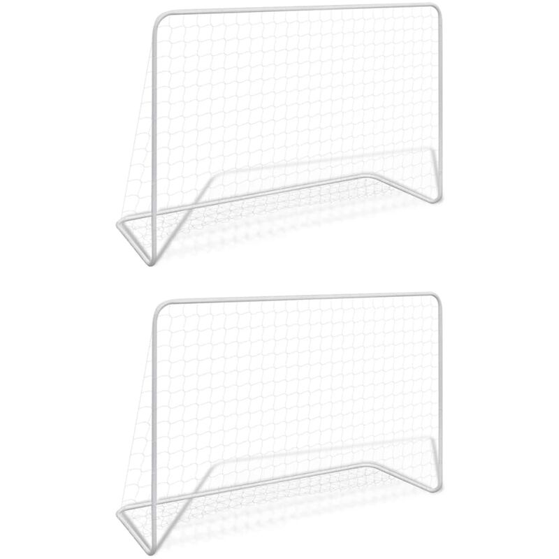 

vidaXL Porterías de Fútbol 182x61x122 cm Acero Blanco 2 Unidades con Red - Blanco