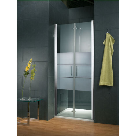 Portes de douche battantes, verre 5 mm, anticalcaire, décor sablé dépoli light, profilé aspect chromé, Style, Schulte, dimensions au choix