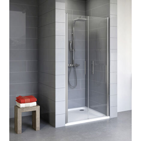 Portes de douche battantes, verre 5 mm transparent anticalcaire, profilé aspect chromé, Style, Schulte, 90 x 192 cm