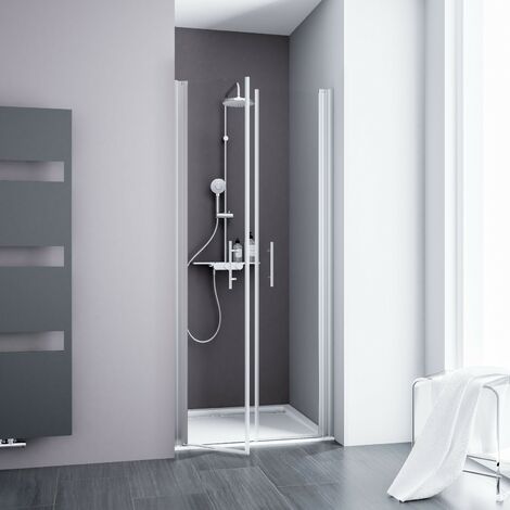 Portes de douche battantes, verre 5 mm transparent anticalcaire, profilé aspect chromé, Style, Schulte, dimensions au choix