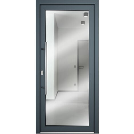 Portes d'entrée, modèle 60, porte en verre feuilleté, blanc/titane largeur: 98cm, hauteur: 200cm, sens d'ouverture: tirant gauche