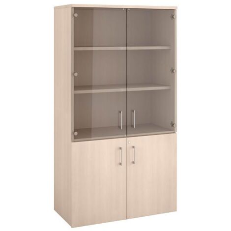 Portes en verre trempé pour bibliothèque haute L 80 cm – Lot de 2 – Poignées métal finition aluminium – Fabrication française