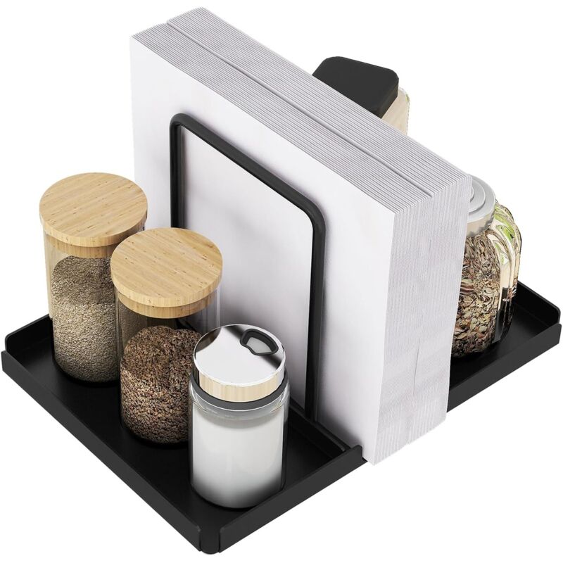 Porteserviettes noir en métal avec plateau pour salière et poivrière, distributeur de serviettes pour table, accessoires de cuisine, support