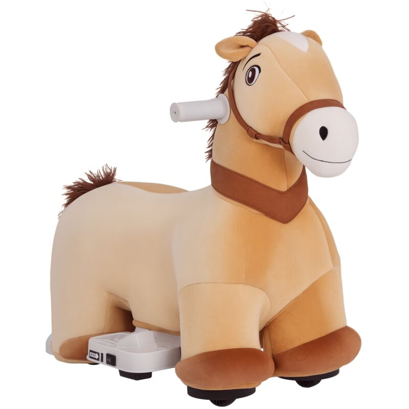 Porteur cheval électrique avec musique - 18-36 mois - peluche marron beige