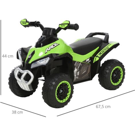 Porteur Quad Électrique Enfant 1-3 Ans avec Effets Lumineux et Sonores, 67x38x44 cm, Vert et Noir